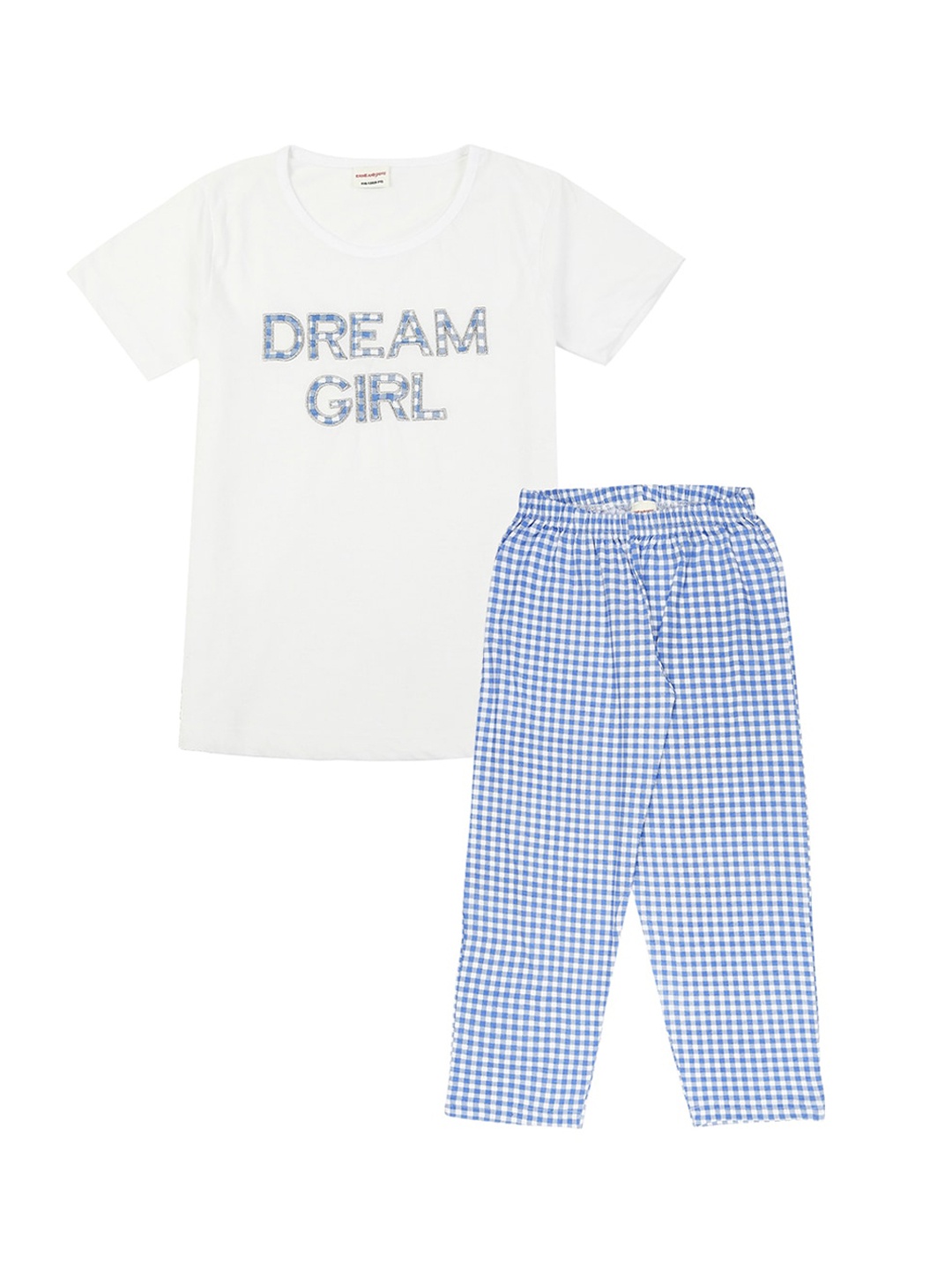 

RAINE AND JAINE Girls White & Blue Printed Night suit