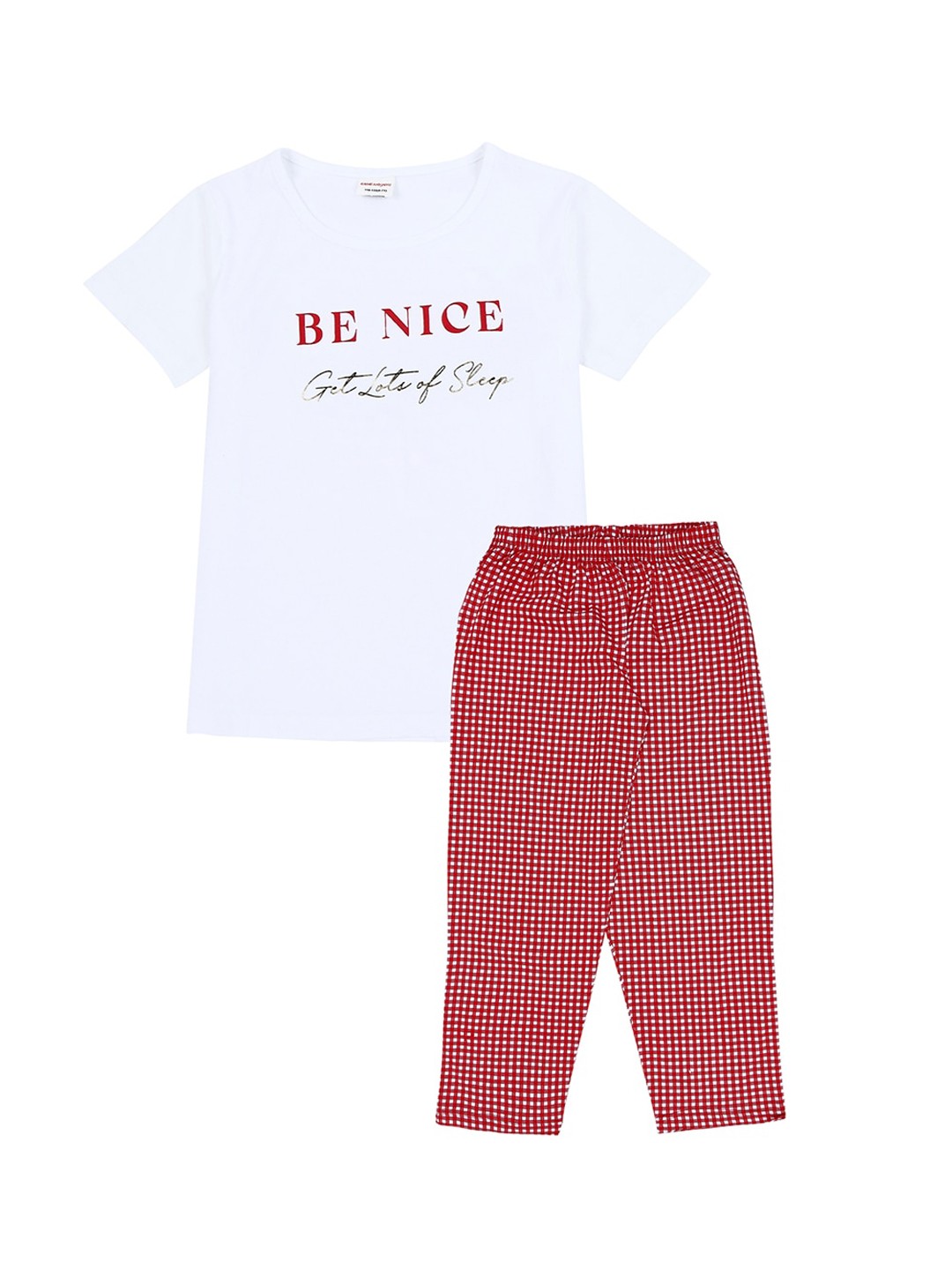 

RAINE AND JAINE Kids-Girls White & Red Printed Night suit