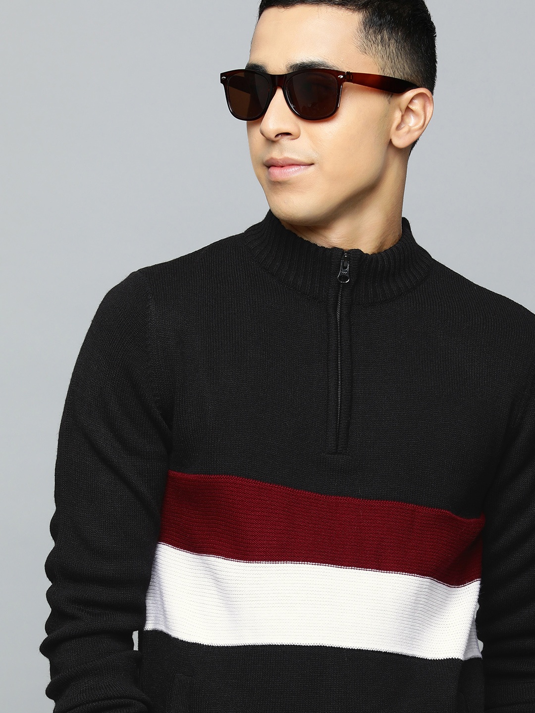 

Flying Machine Men Black & Red Colourblocked Pullover