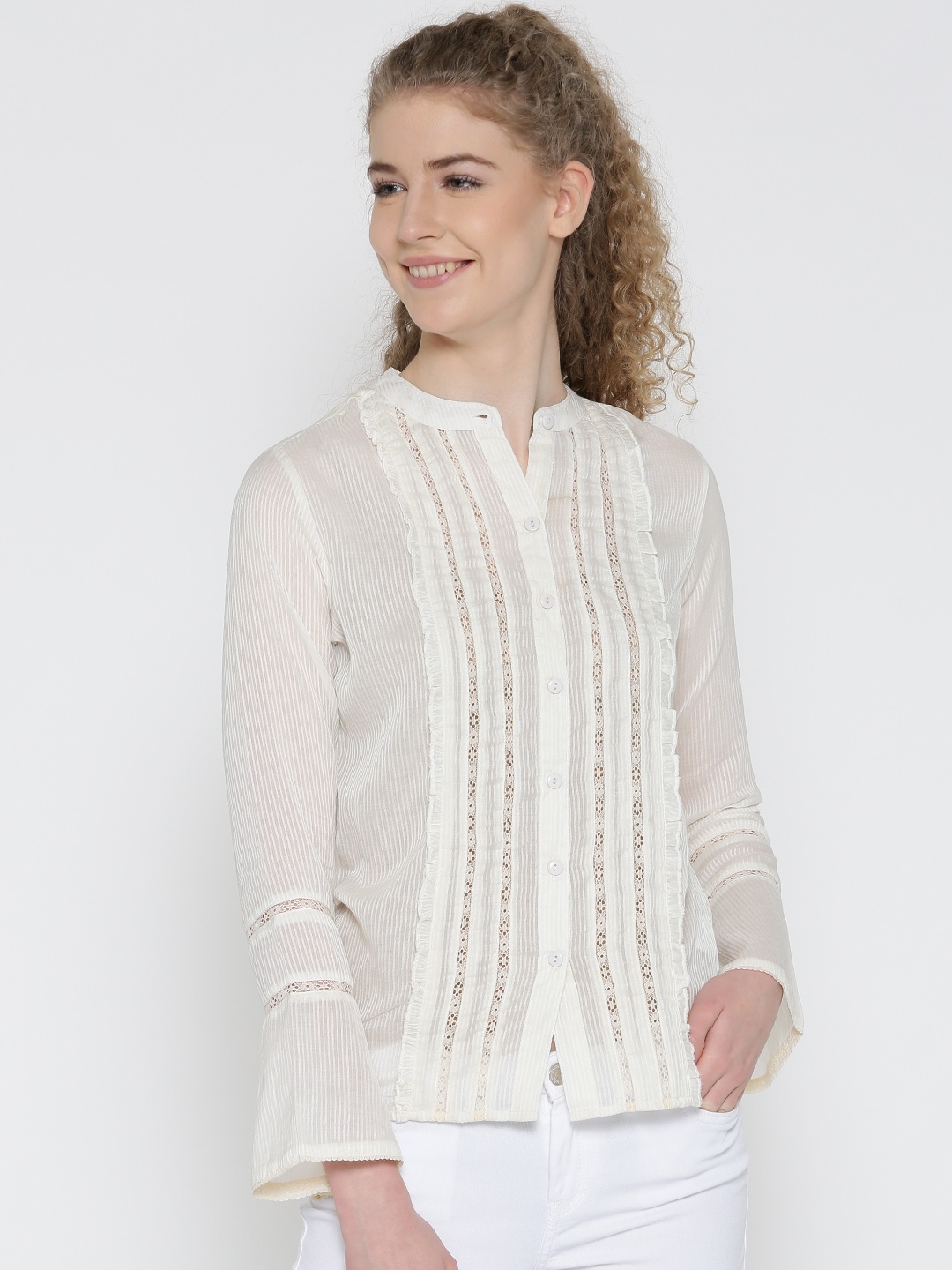 

Noi Women Off-White Self-Design Shirt Style Top