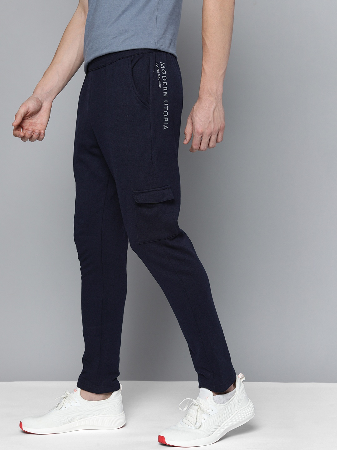 

Flying Machine Men Navy Blue Solid Mid-Rise Regular Track Pants With Side Taping
