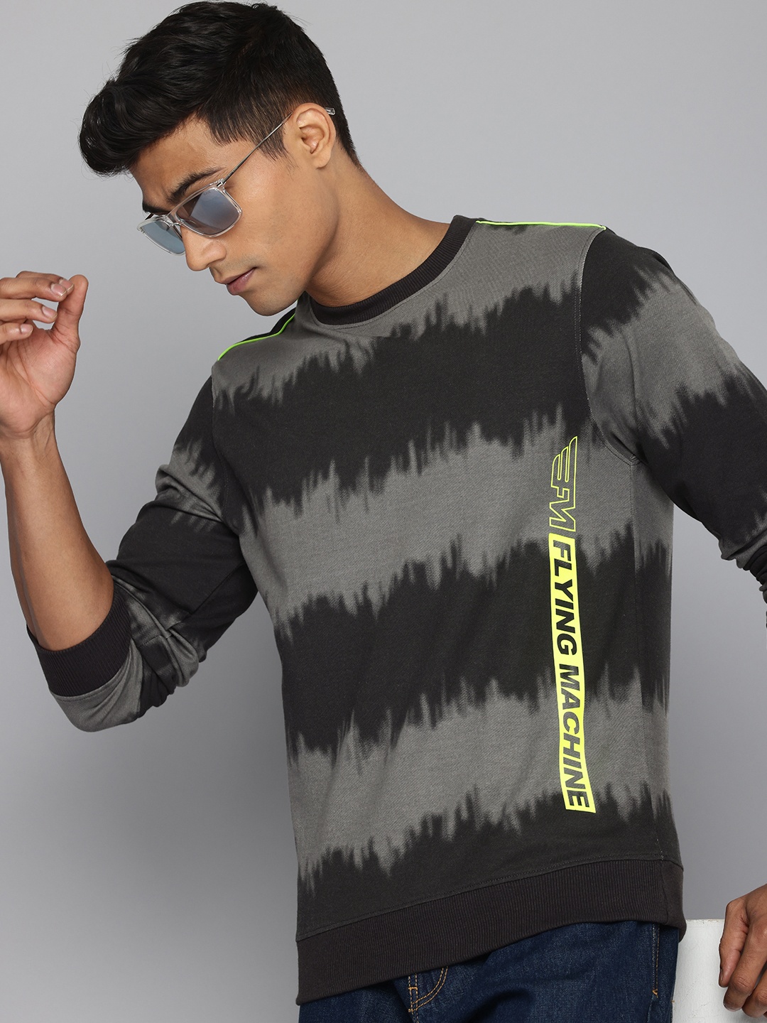

Flying Machine Tie & Dyed Round Neck Sweatshirt, Black