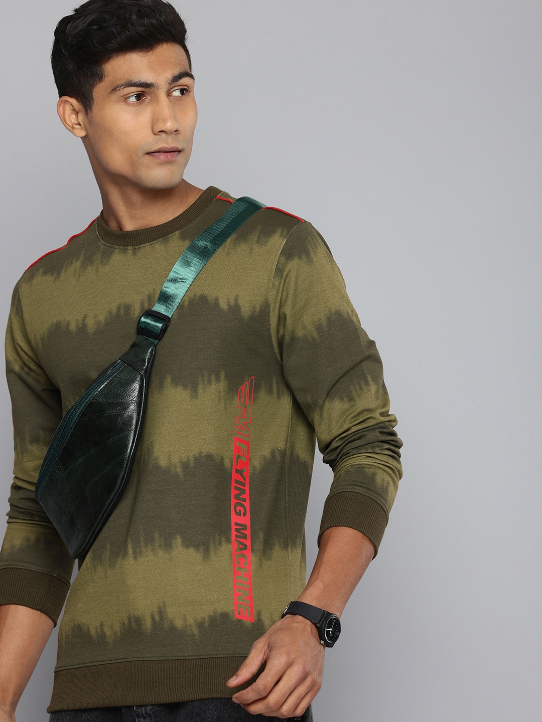 

Flying Machine Brand Logo Printed Pullover Sweatshirt, Olive