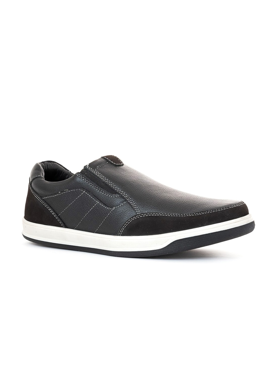 

Khadims Men Black Leather Slip-On Sneakers