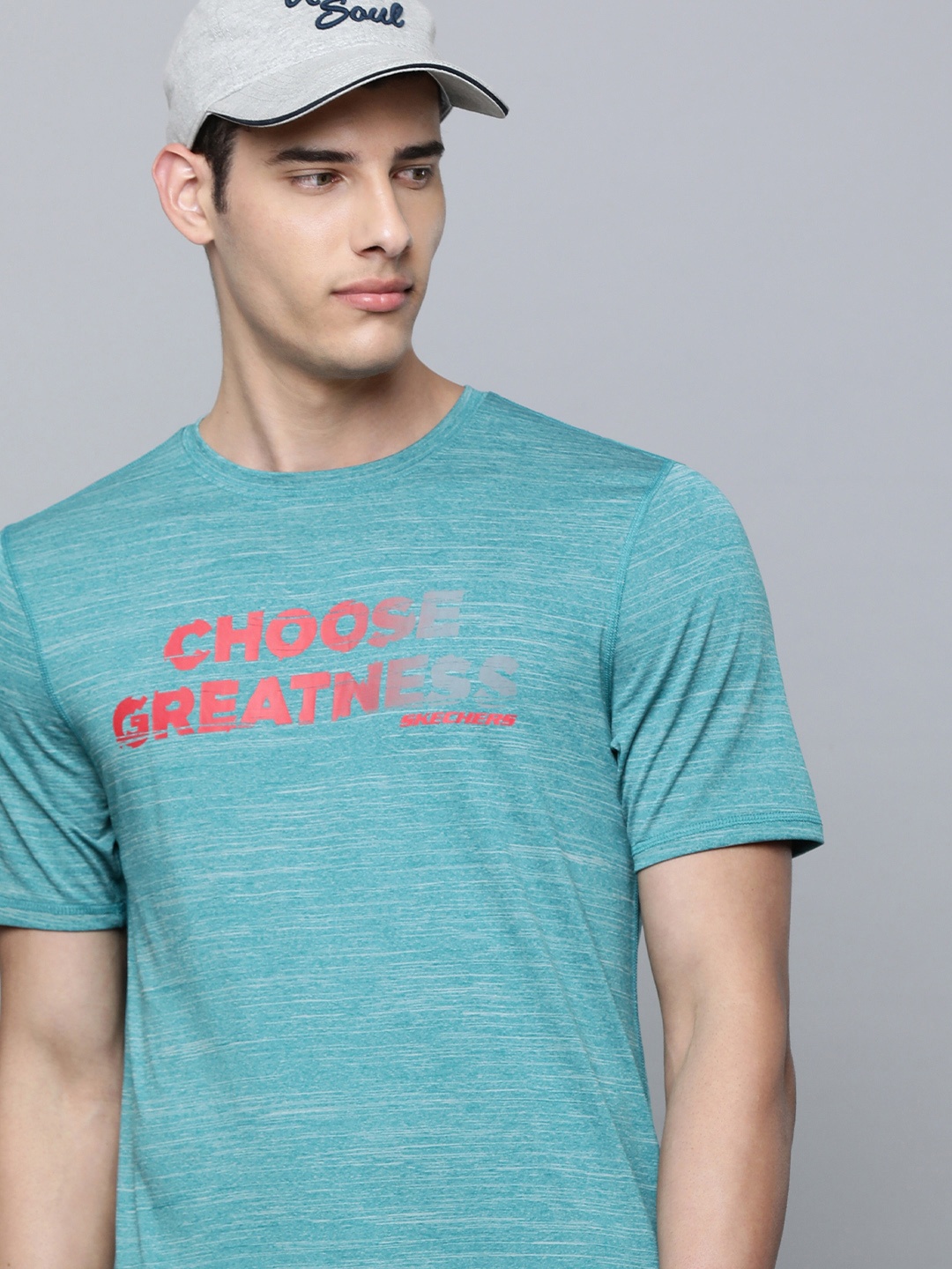 

Skechers Men Blue Typography Printed Round-Neck Casual T-shirt