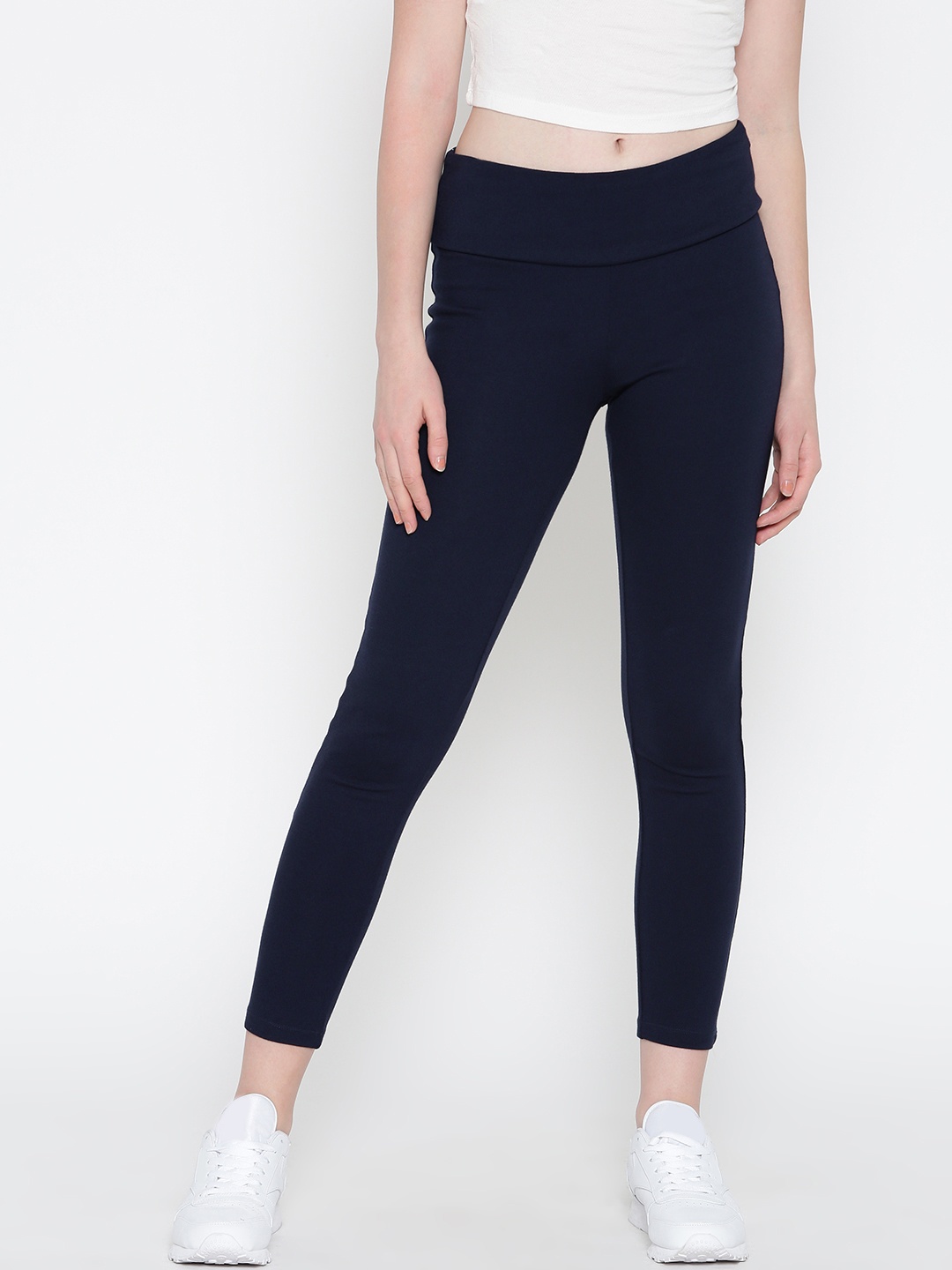

Noi Navy Skinny Fit Cropped Treggings, Navy blue