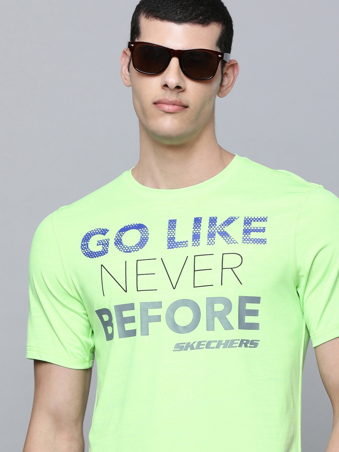 Skechers Men Light Green Typography Printed Casual T-shirt