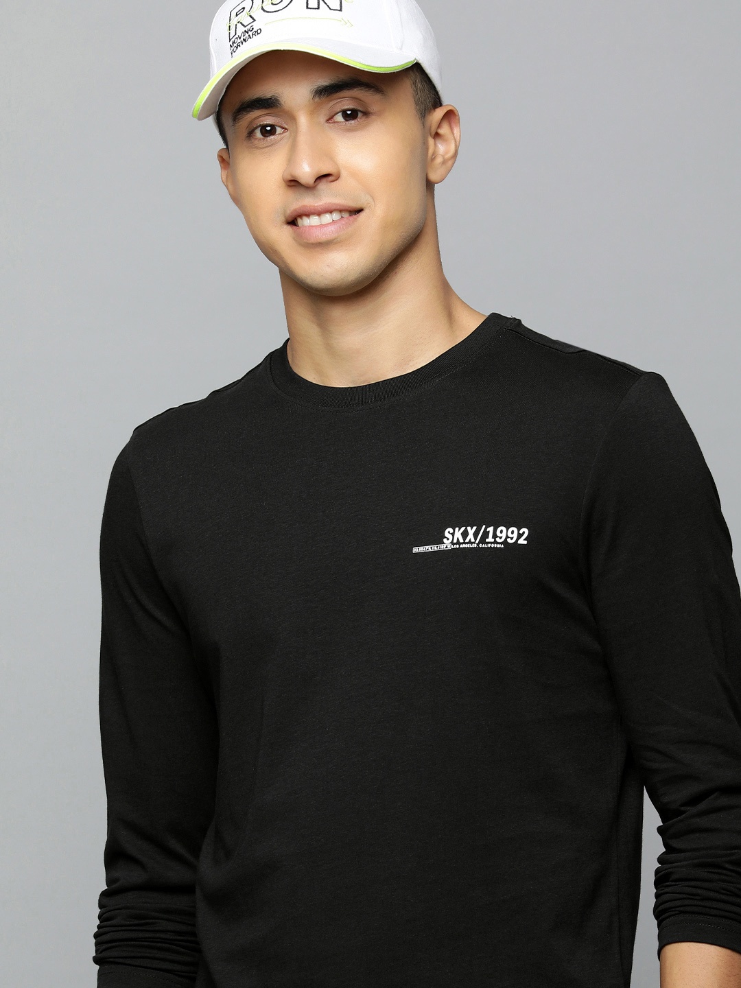 Skechers Men Black Typography Printed Pure Cotton T-shirt