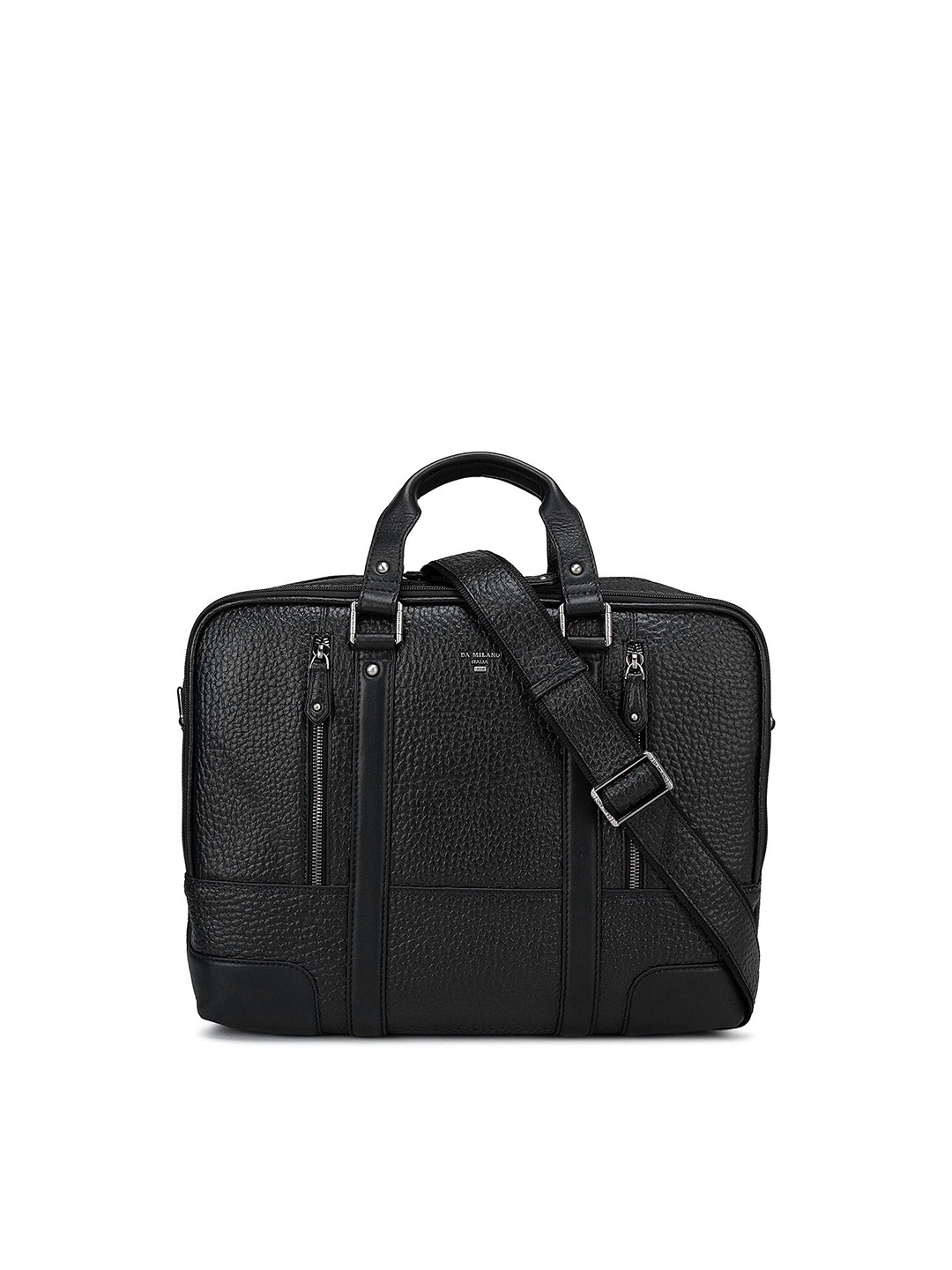 

Da Milano Men Black Textured Leather Laptop Bag