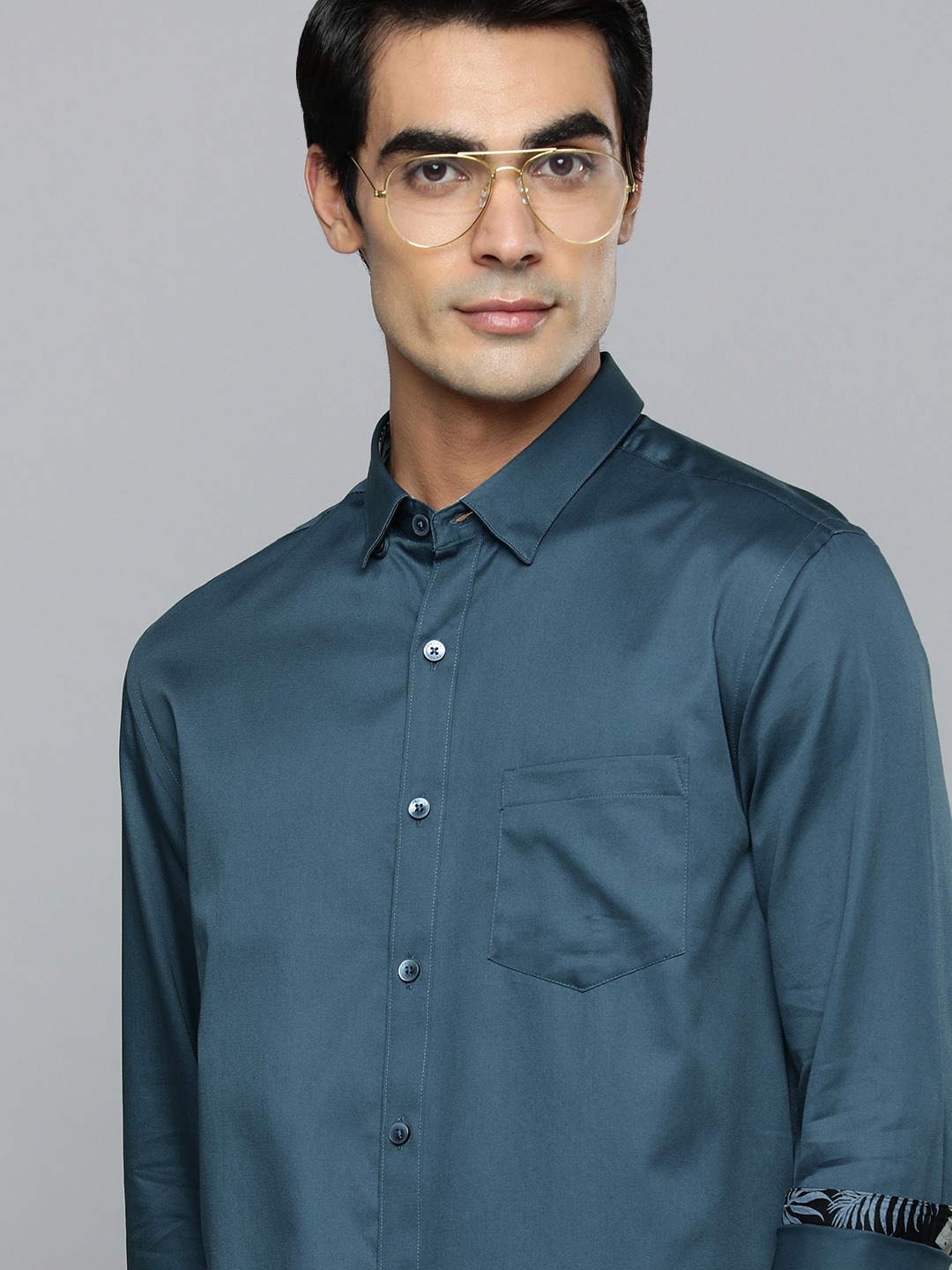 

Flying Machine Men Teal Blue Slim Fit Pure Cotton Casual Shirt