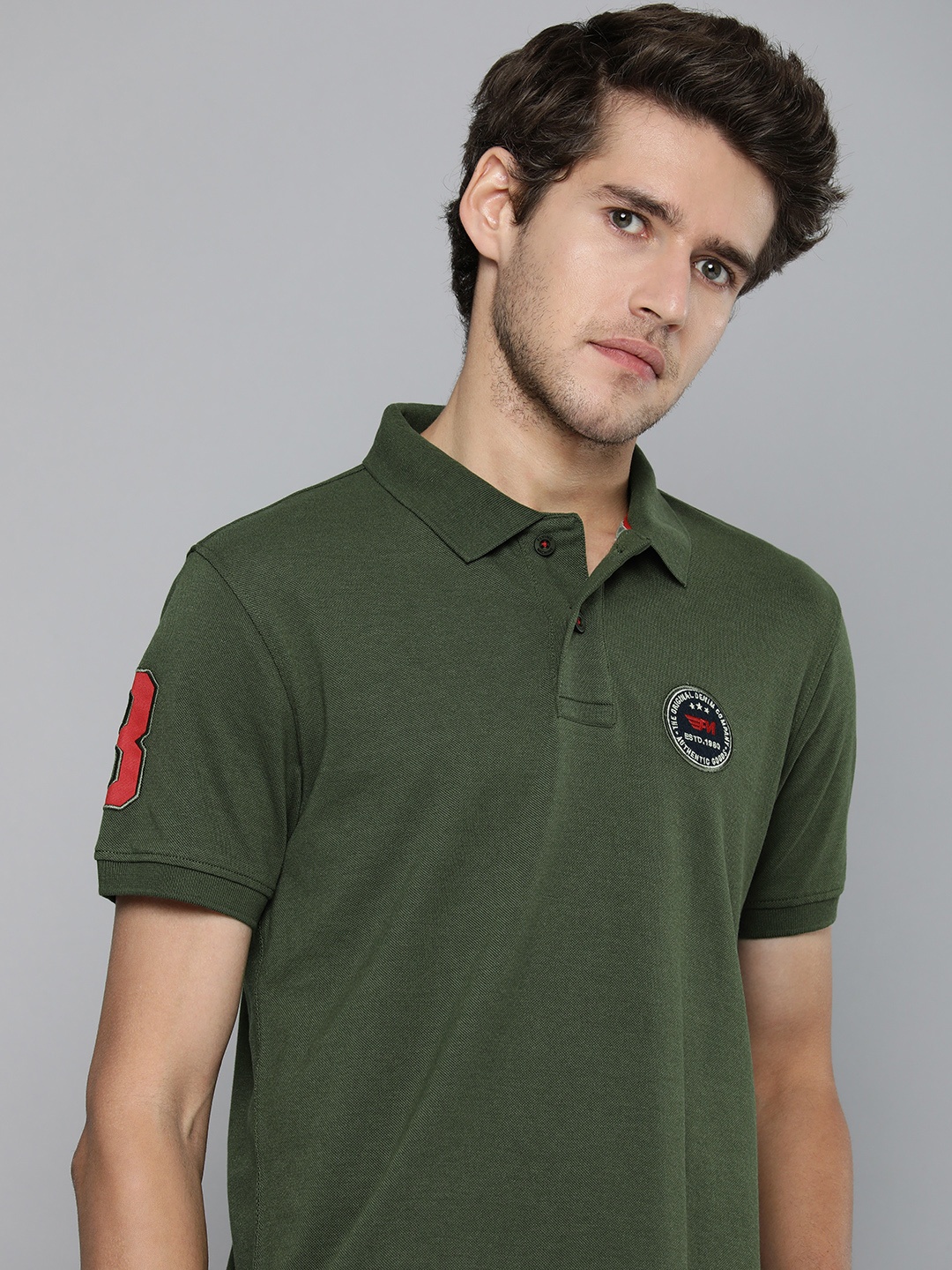 

Flying Machine Men Olive Green Polo Collar Slim Fit T-shirt