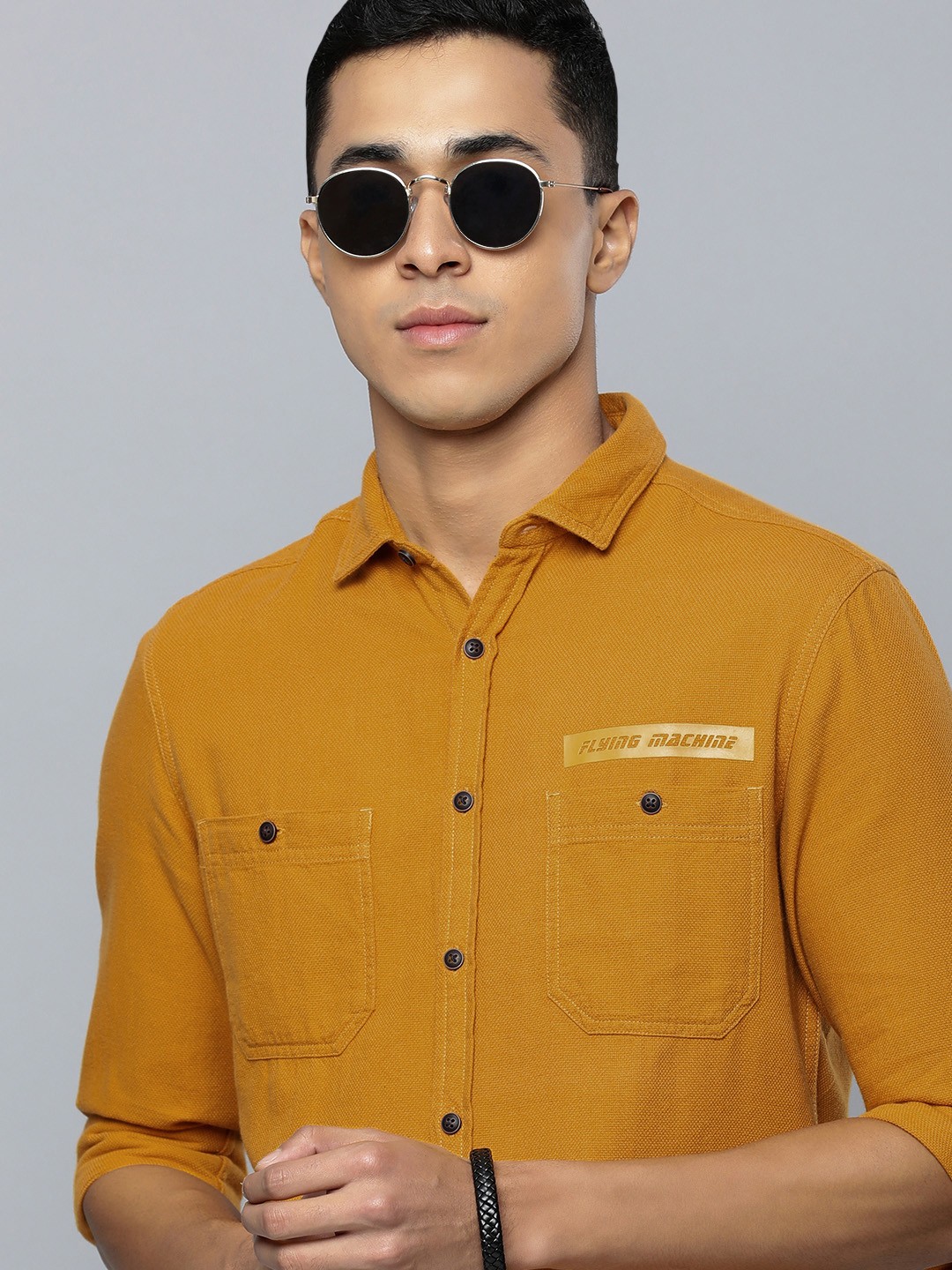 

Flying Machine Men Mustard Yellow Solid Pure Cotton Slim Fit Casual Shirt