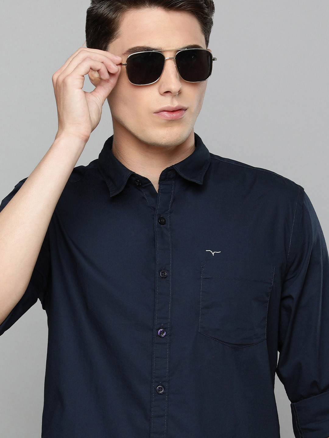 

Flying Machine Men Navy Blue Slim Fit Pure Cotton Casual Shirt
