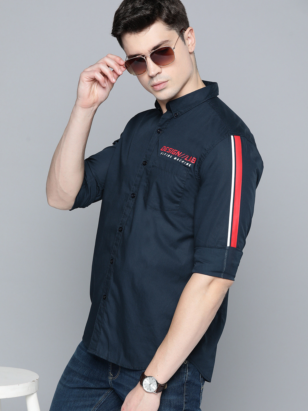 

Flying Machine Pure Cotton Casual Shirt, Navy blue