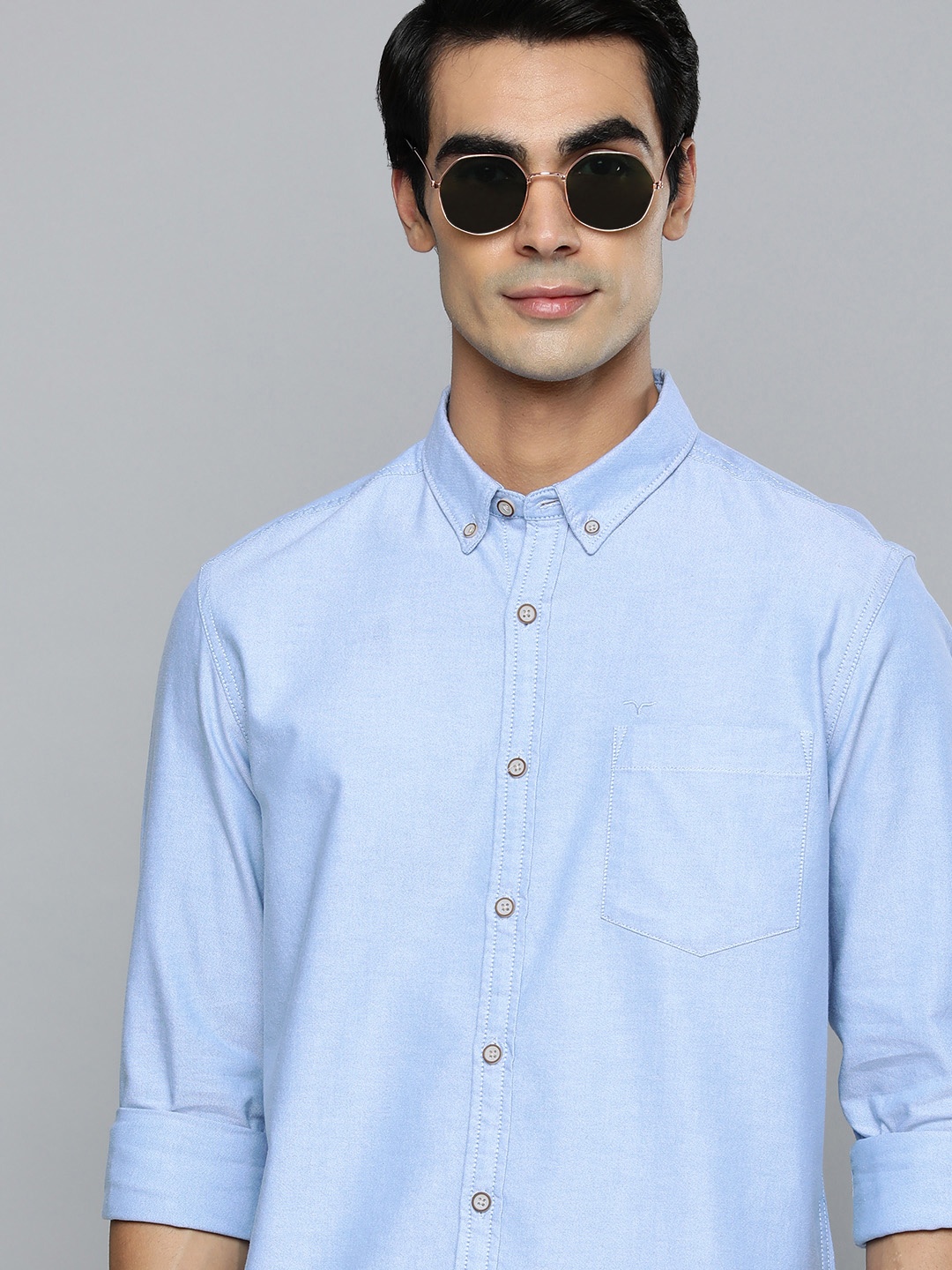 

Flying Machine Men Blue Solid Slim Fit Pure Cotton Casual Shirt