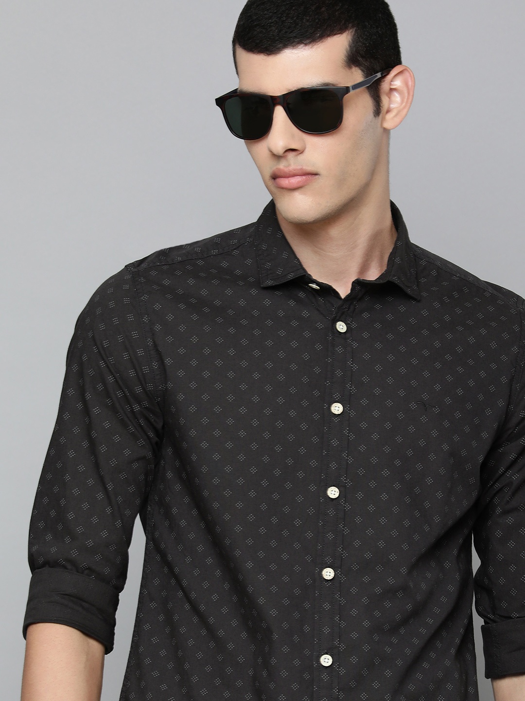 

Flying Machine Men Black Slim Fit Printed Pure Cotton Casual Shirt