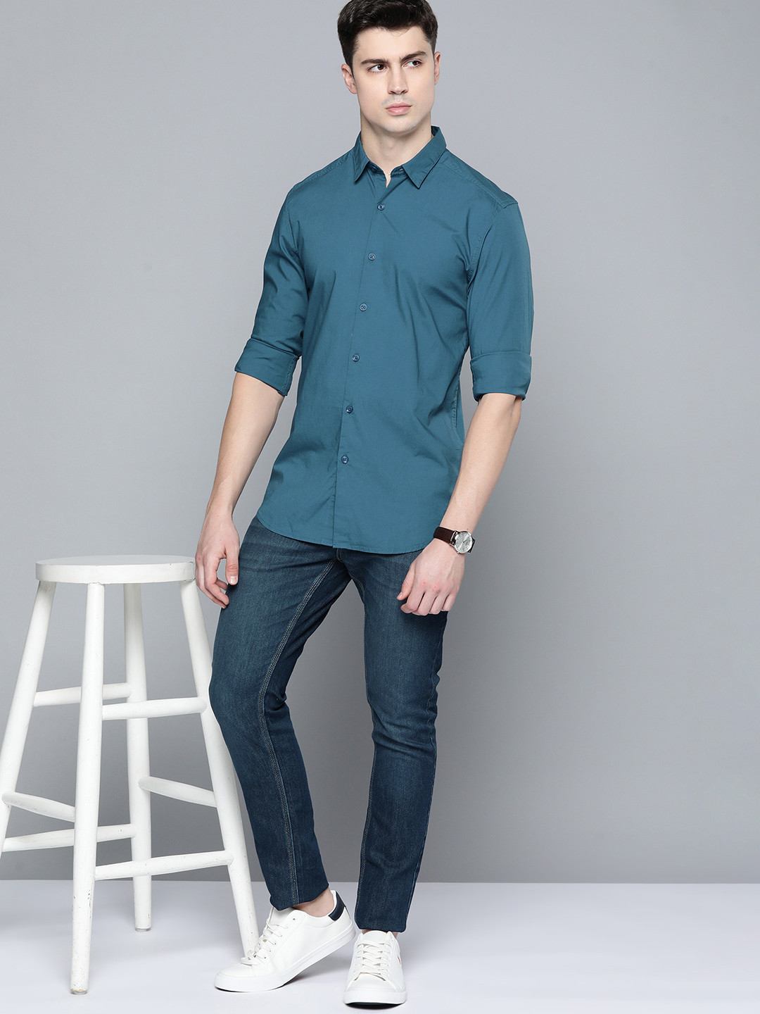 

Flying Machine Regular Fit Stretchable Casual Shirt, Teal