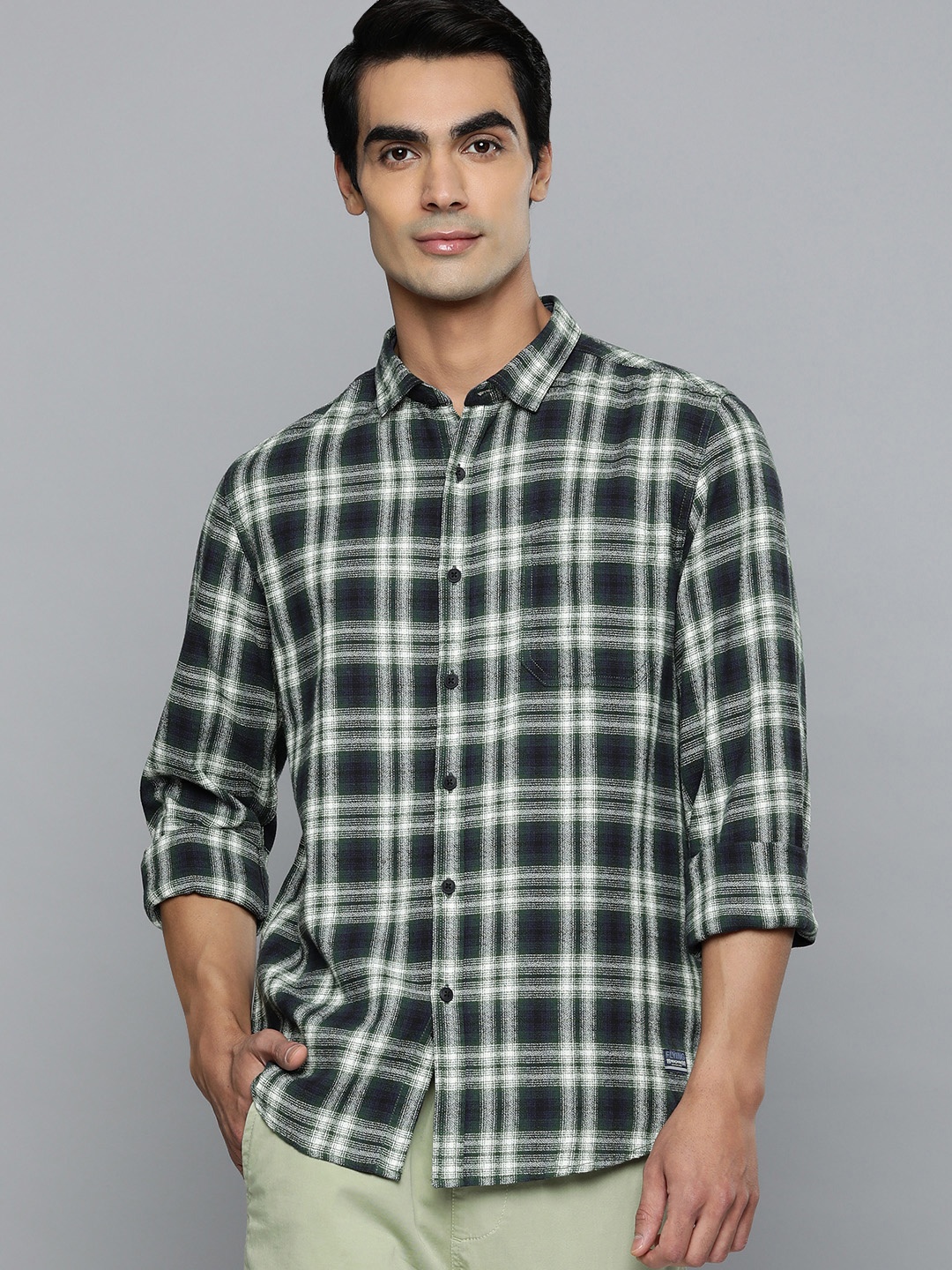

Flying Machine Men Green Slim Fit Tartan Checks Opaque Pure Cotton Casual Shirt