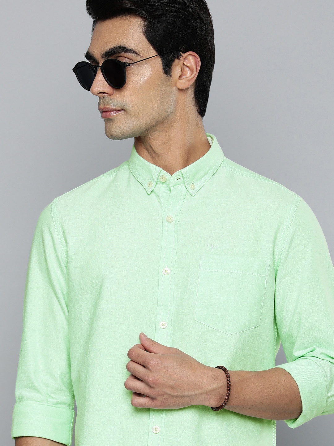 

Flying Machine Men Green Slim Fit Pure Cotton Casual Shirt