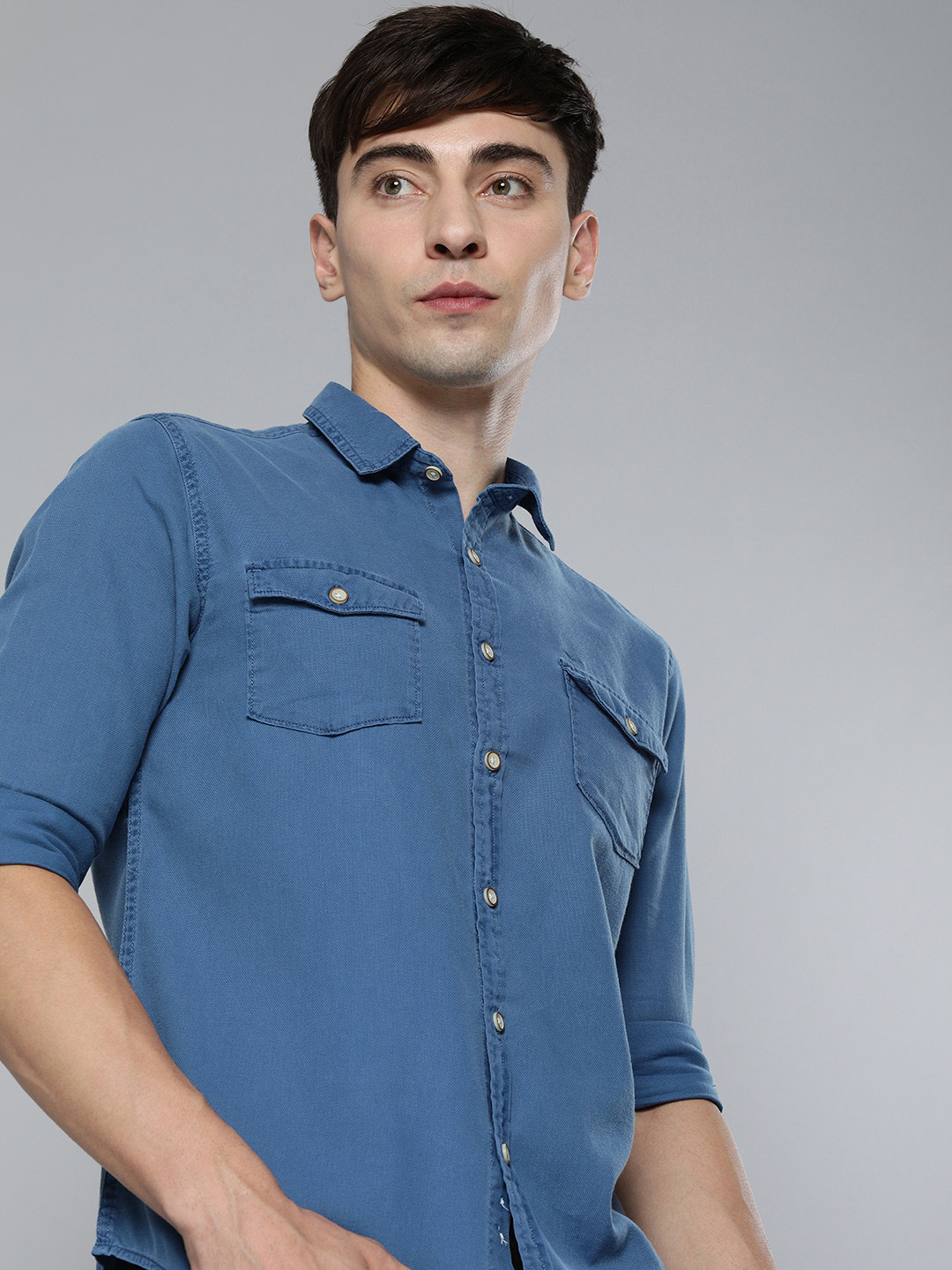 

Flying Machine Men Blue Self-Design Slim Fit Pure Cotton Casual Shirt
