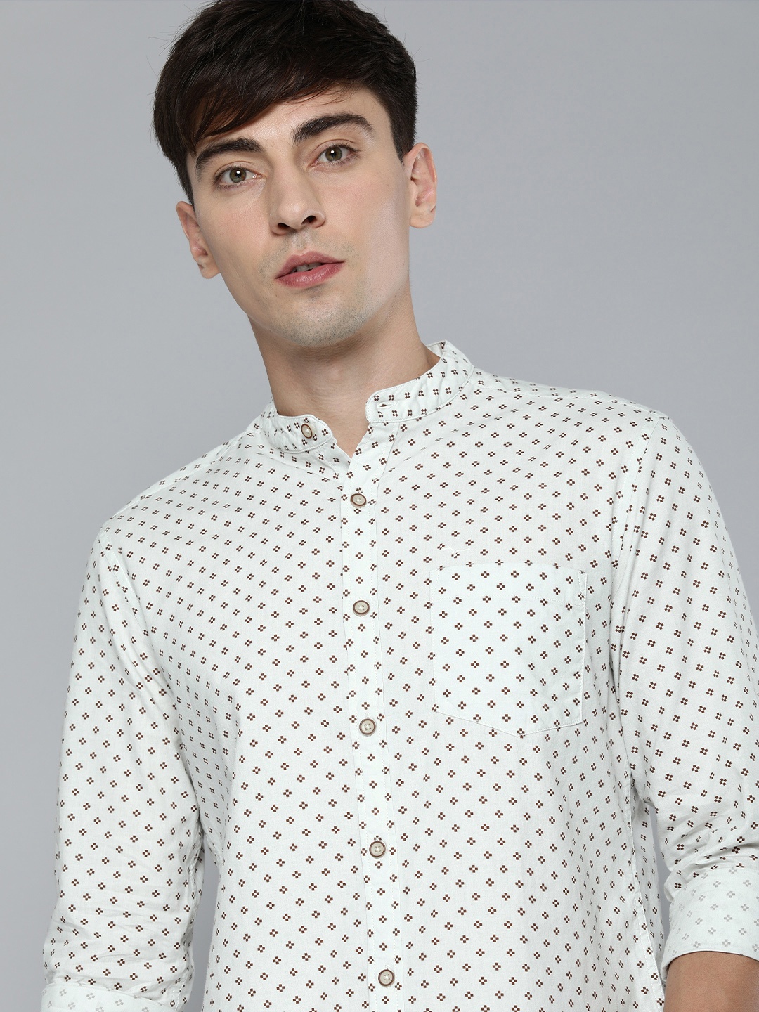 

Flying Machine Men White Slim Fit Geometric Opaque Printed Pure Cotton Casual Shirt