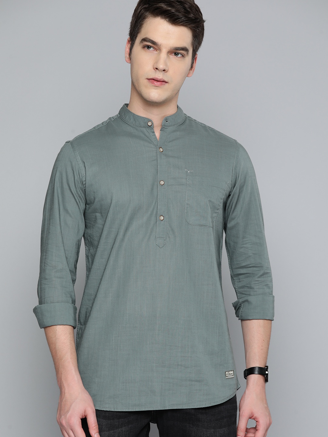 

Flying Machine Men Grey Pure Cotton Regular Fit Casual Shirt
