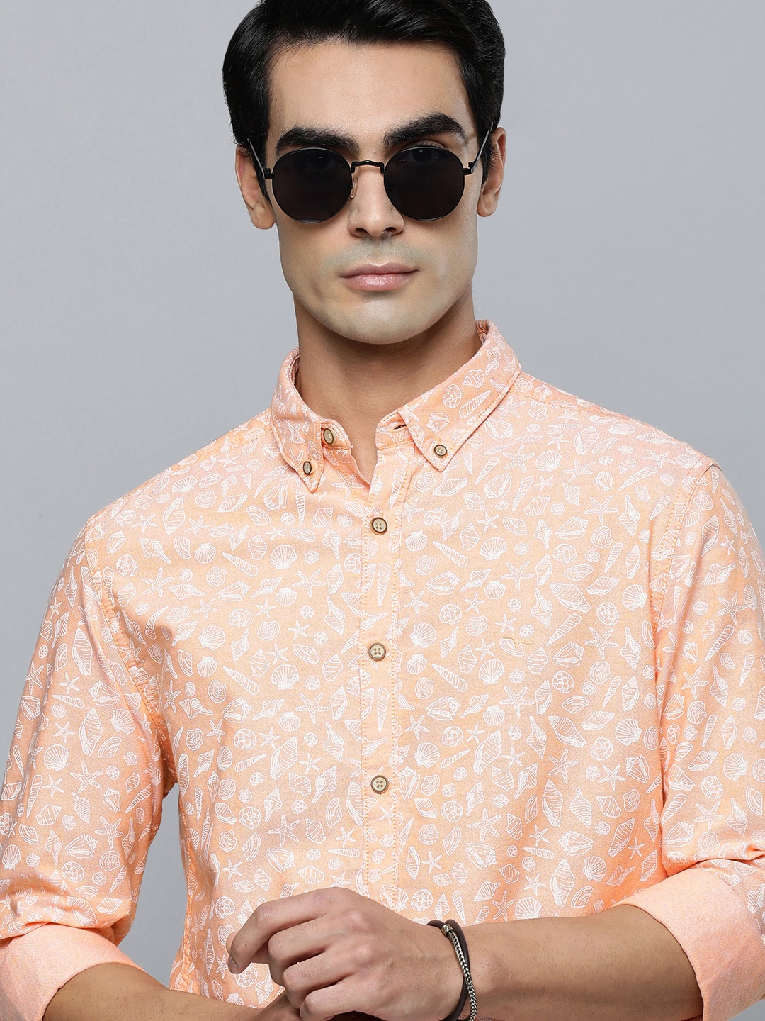 

Flying Machine Men Orange Conversational Printed Slim Fit Casual Shirt