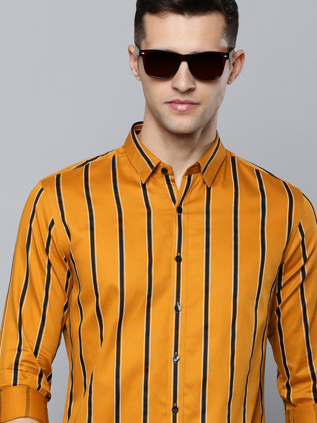 

Flying Machine Men Orange Striped Pure Cotton Slim Fit Casual Shirt