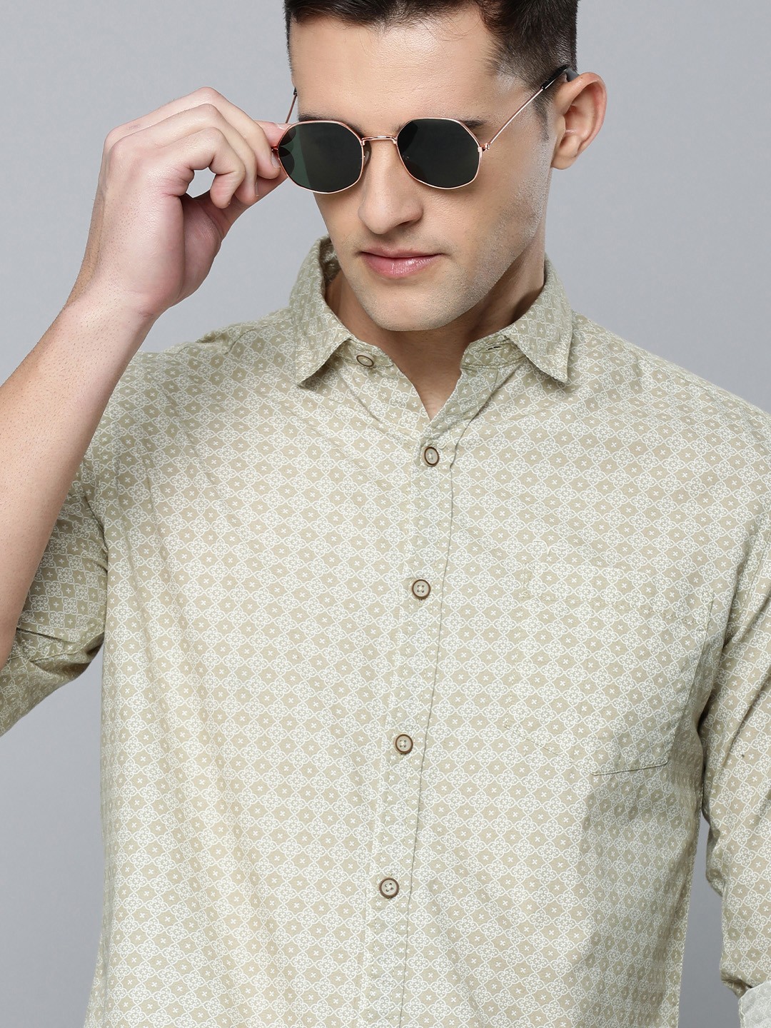 

Flying Machine Men Beige Slim Fit Printed Pure Cotton Casual Shirt
