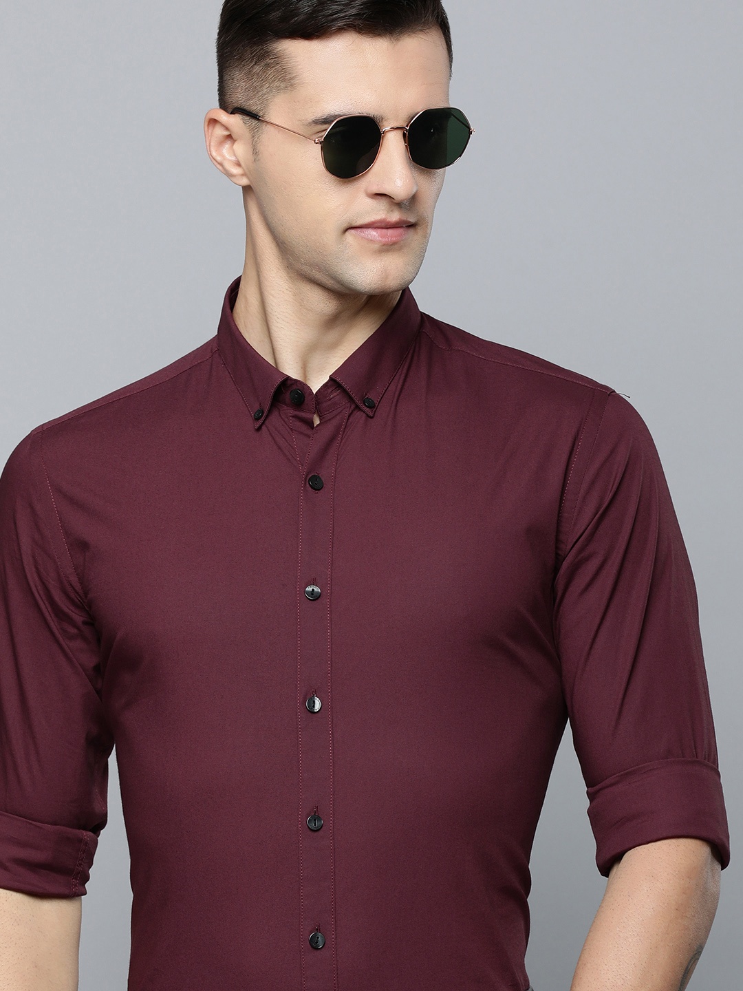 

Flying Machine Men Burgundy Slim Fit Casual Shirt