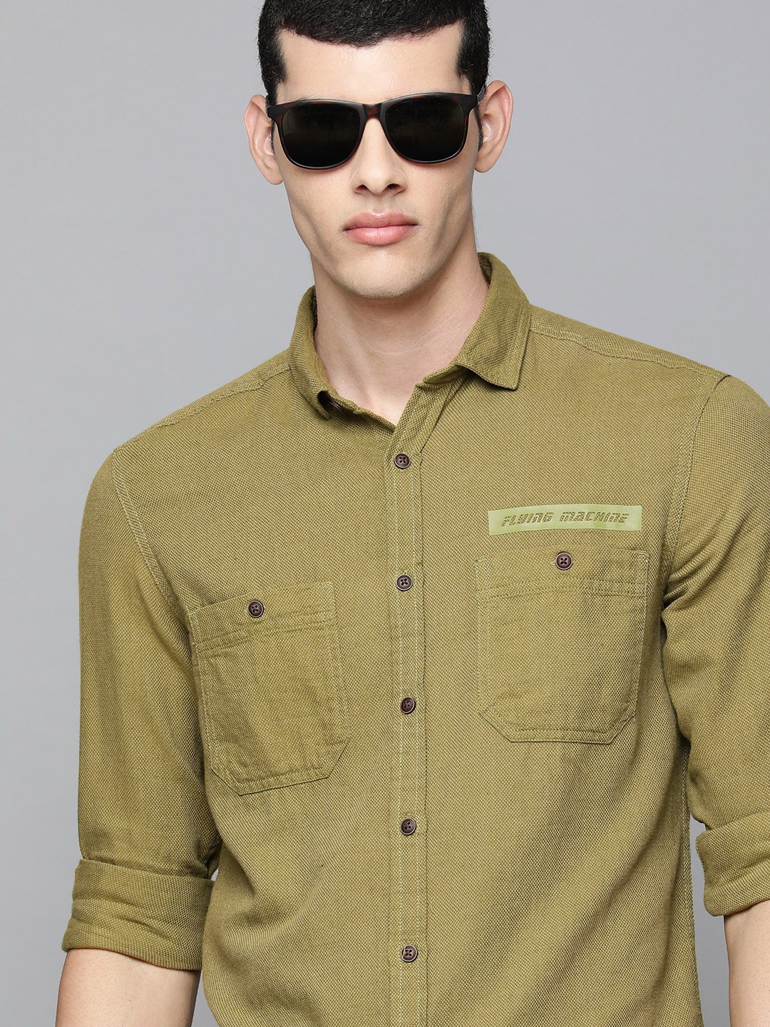

Flying Machine Men Green Slim Fit Pure Cotton Casual Shirt