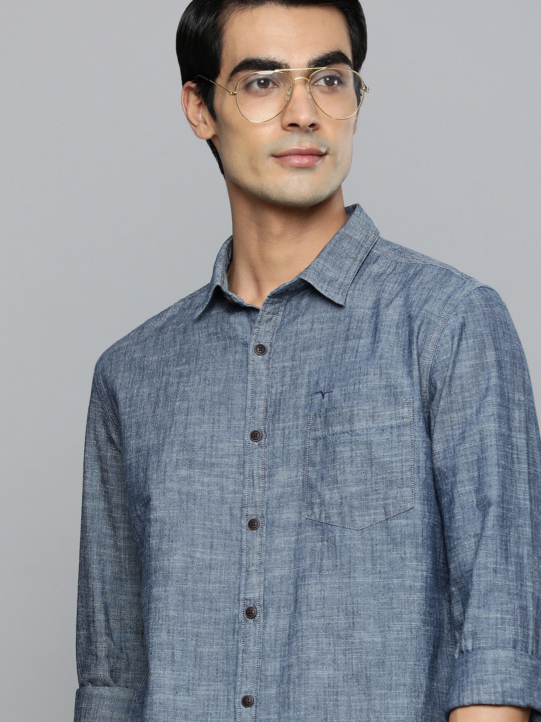 

Flying Machine Men Blue Slim Fit Pure Cotton Casual Shirt