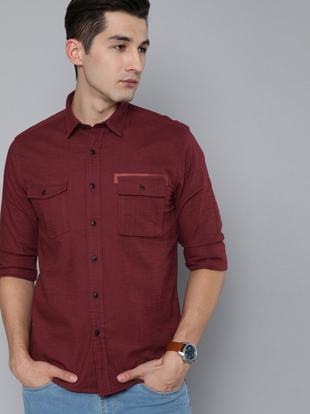 

Flying Machine Men Maroon Slim Fit Casual Shirt