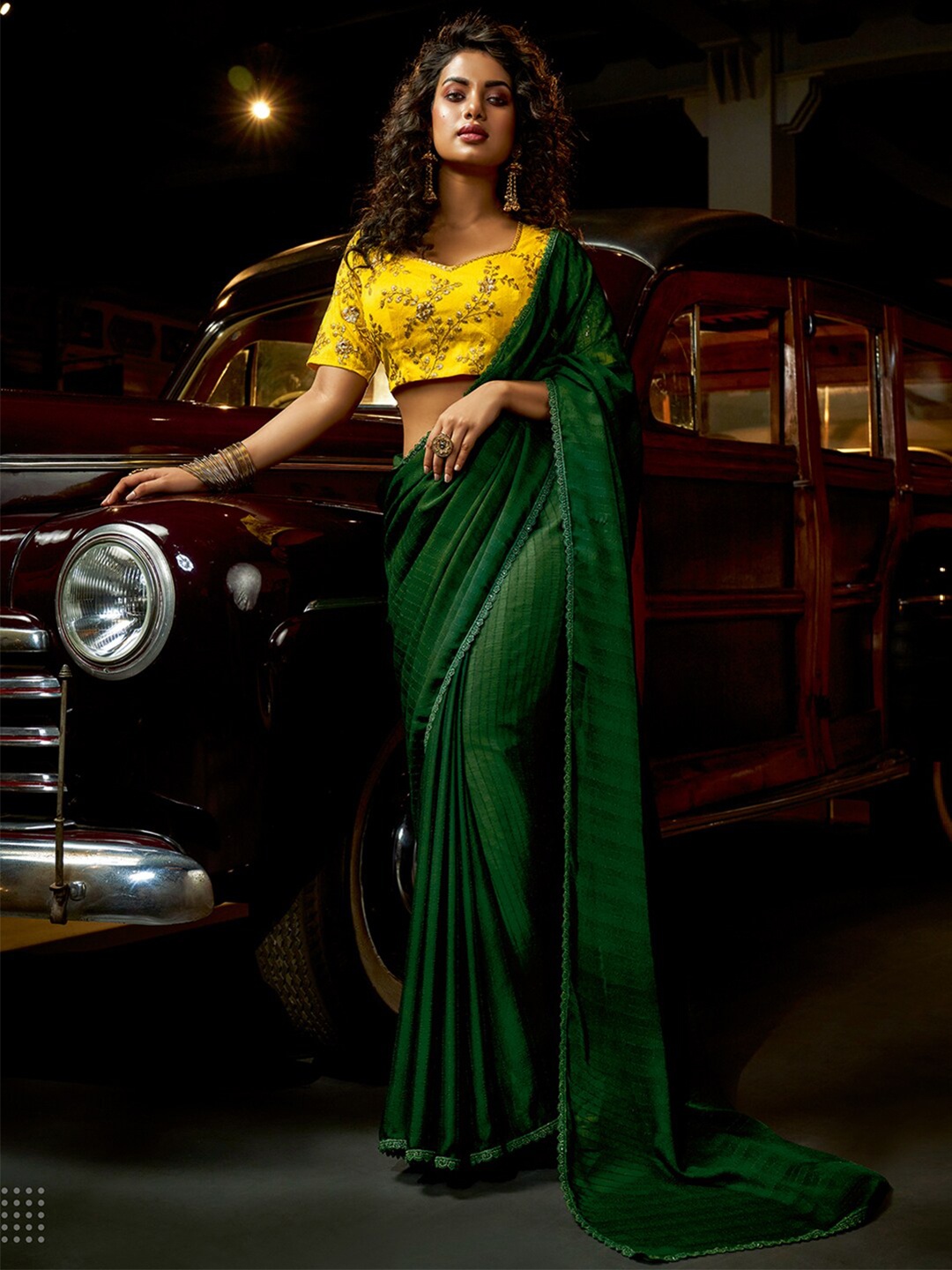 

Shaily Green Striped Pure Chiffon Saree