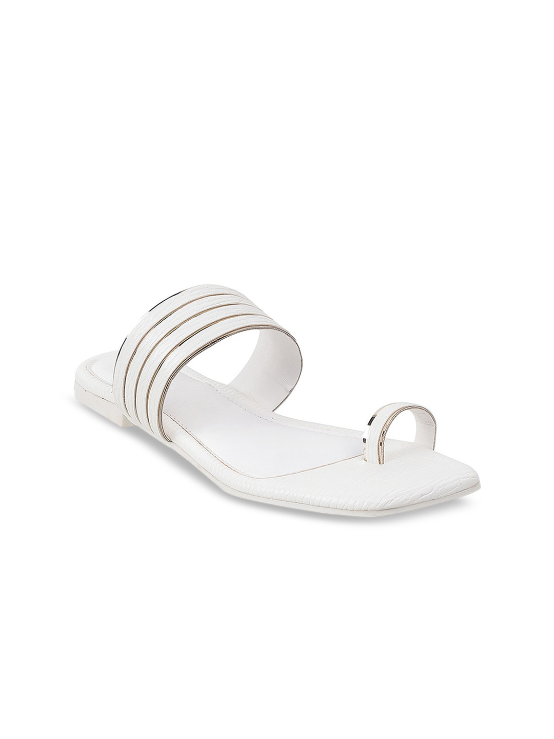 

Mochi Women White Striped Leather Ethnic Flats