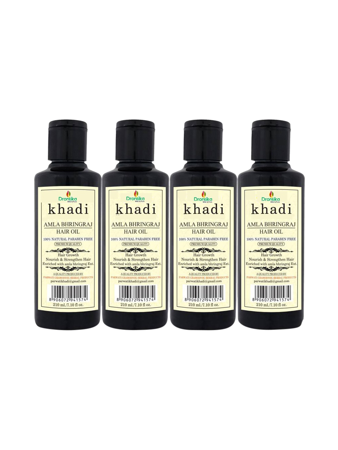 

DRONTIKA Set of 4 Khadi 100% Natural Paraben Free Amla Bhringraj Hair Oil - 210 ml Each, Beige