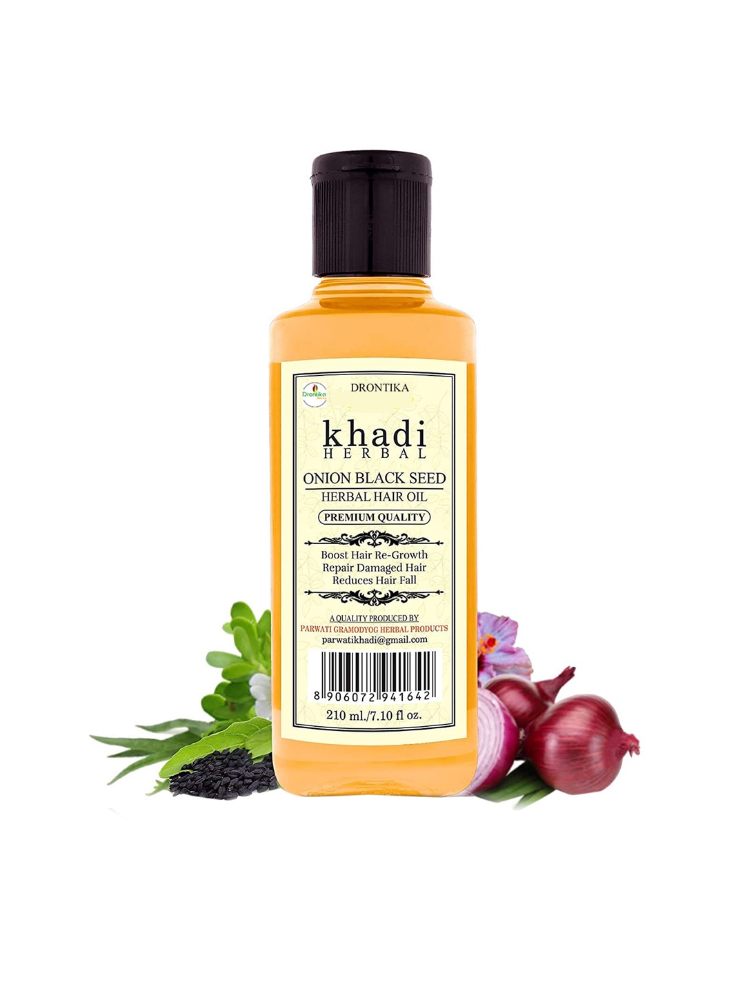 

DRONTIKA Onion Black Seed Herbal Hair Oil for Reduces Hair Fall - 210 ml, Yellow