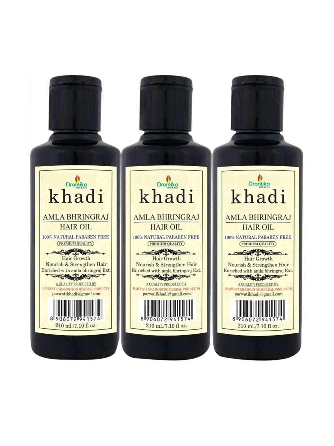

DRONTIKA Set of 3 Khadi 100% Natural Paraben Free Amla Bhringraj Hair Oil - 210 ml Each, Beige