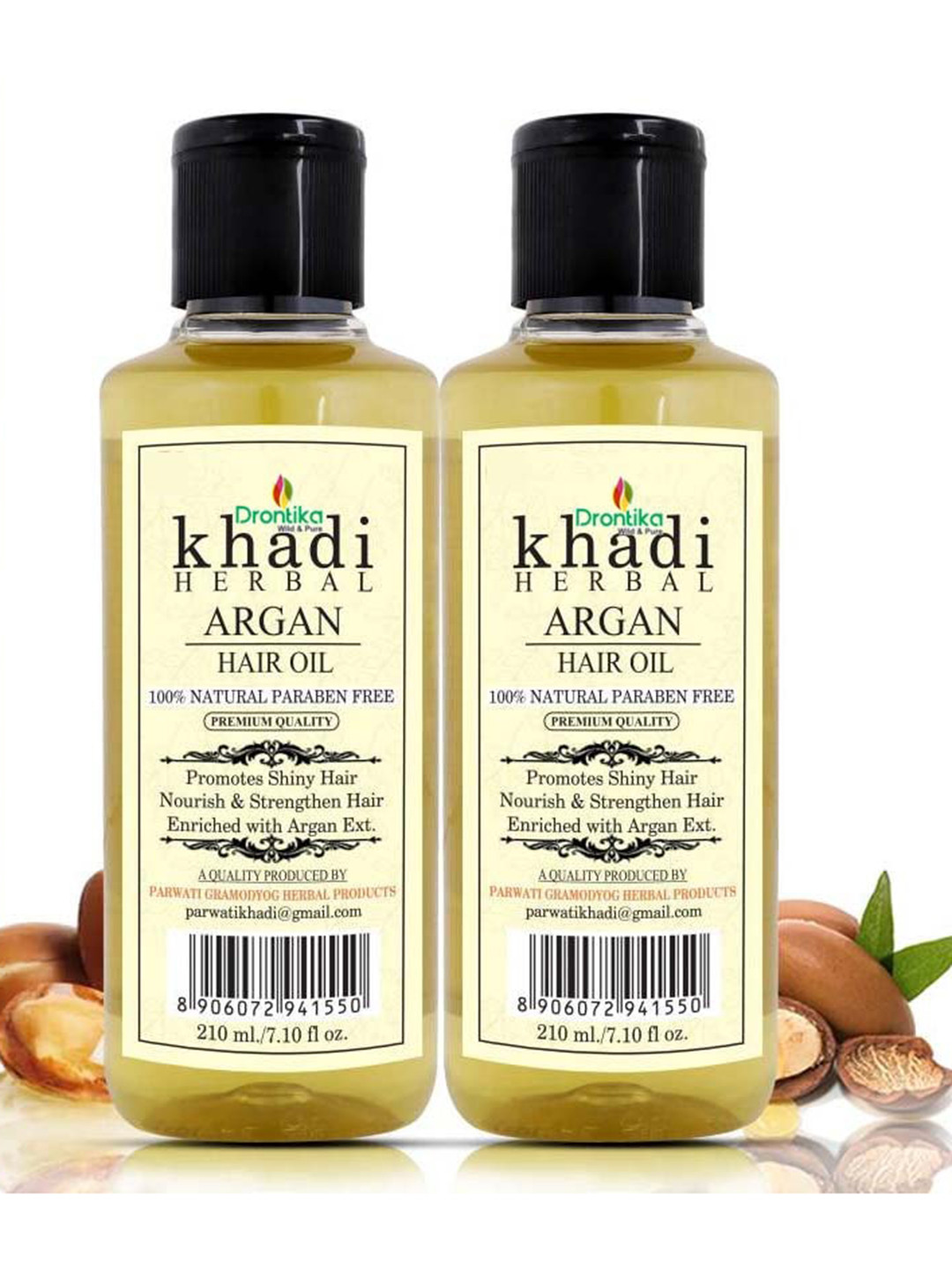 

DRONTIKA Set of 2 100% Natural Paraben Free Argan Oil for Shiny Hair - 210 ml Each, Yellow