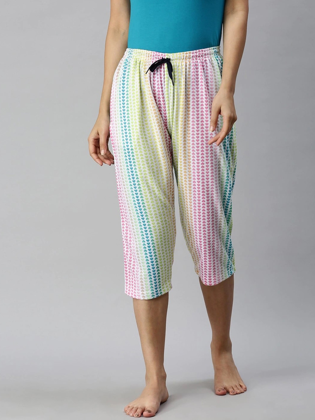 

Kryptic Women White & Pink Printed Capris