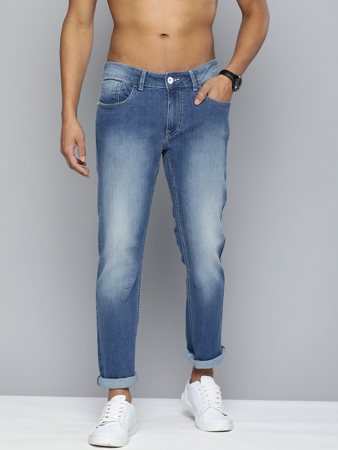 

Flying Machine Men Heavy Fade Mid-Rise Stretchable Jeans, Blue