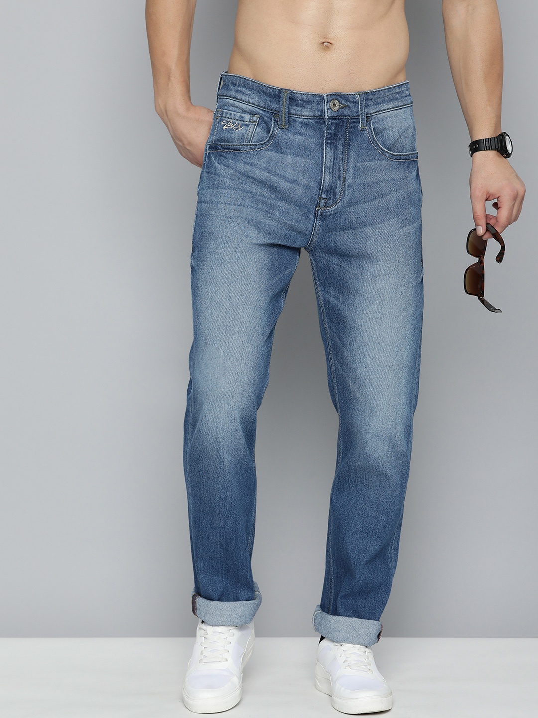 

Flying Machine Men Slim Fit Heavy Fade Stretchable Jeans, Blue