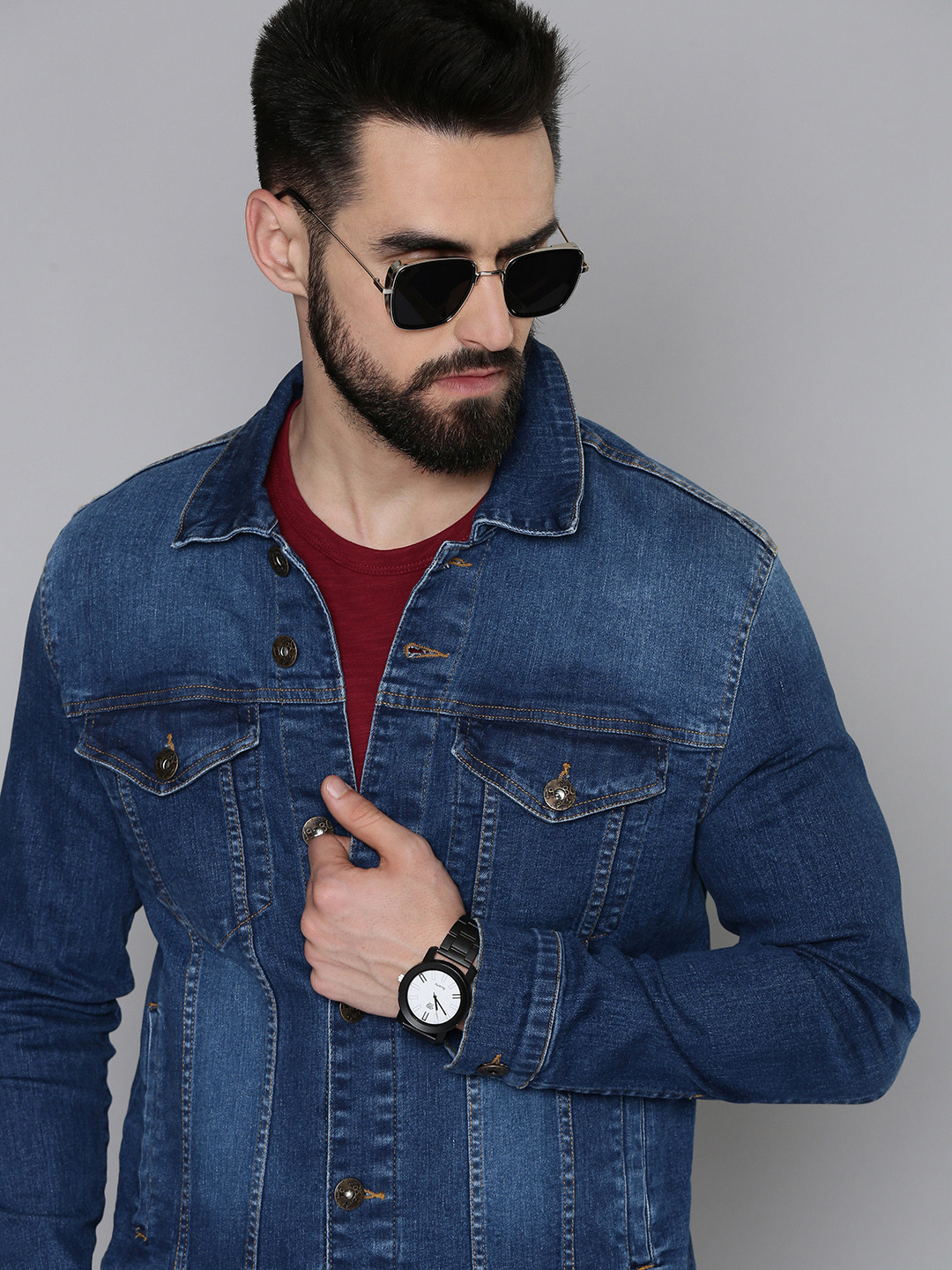 

Flying Machine Men Blue Solid Denim Trucker Jacket