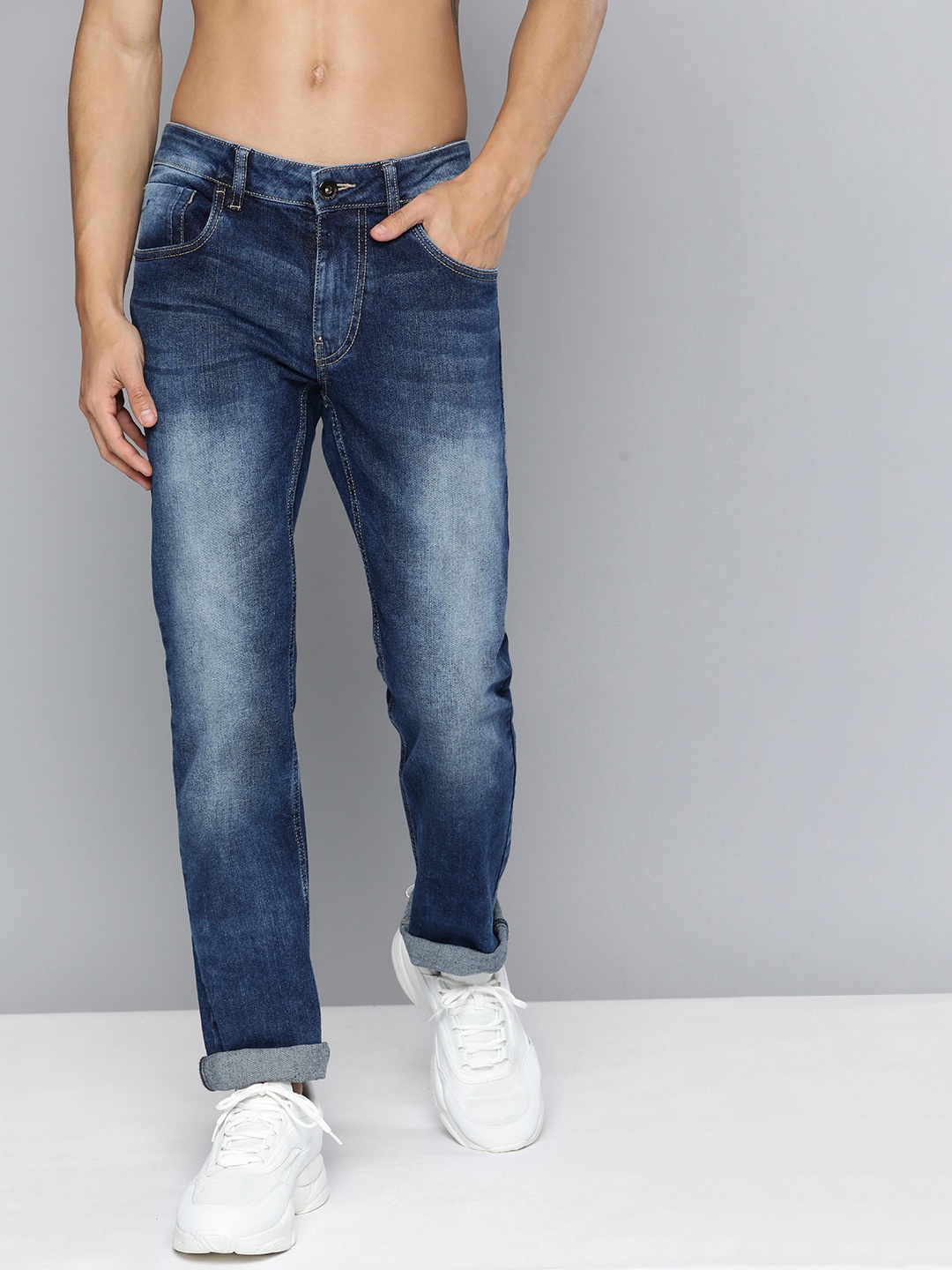 

Flying Machine Men Blue Michael Slim Tapered Fit Mid-Rise Heavy Fade Stretchable Jeans