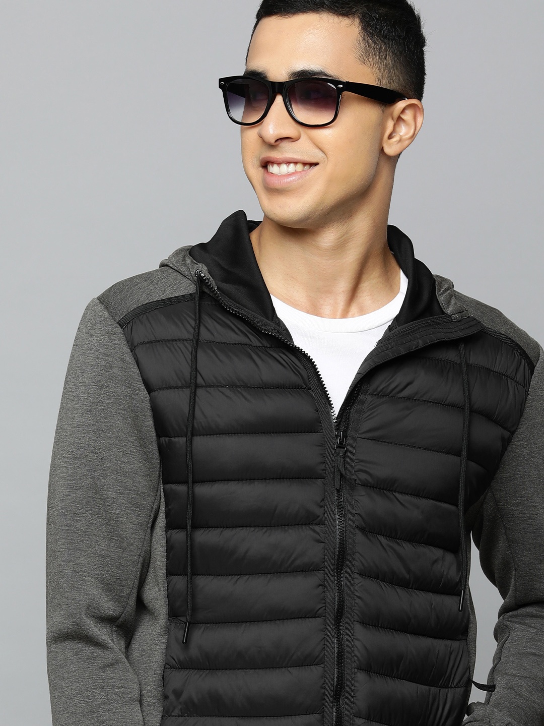 

Flying Machine Men Grey Colourblocked Puffer Jacket