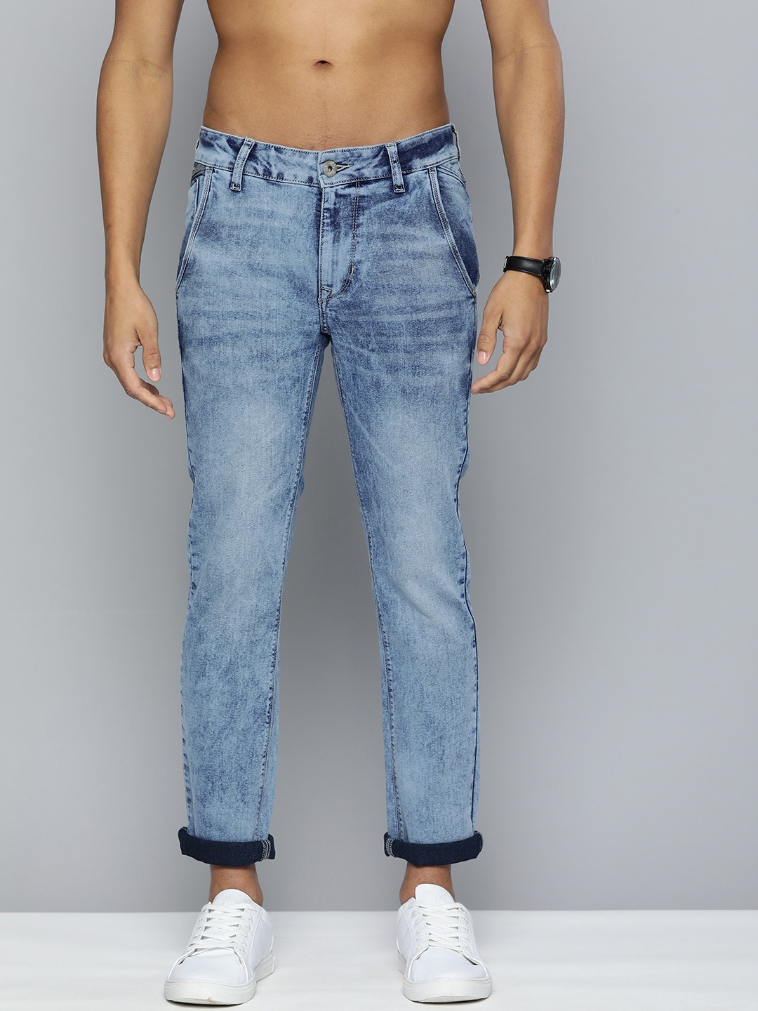 

Flying Machine Men Slim Fit Heavy Fade Acid Wash Stretchable Jeans, Blue