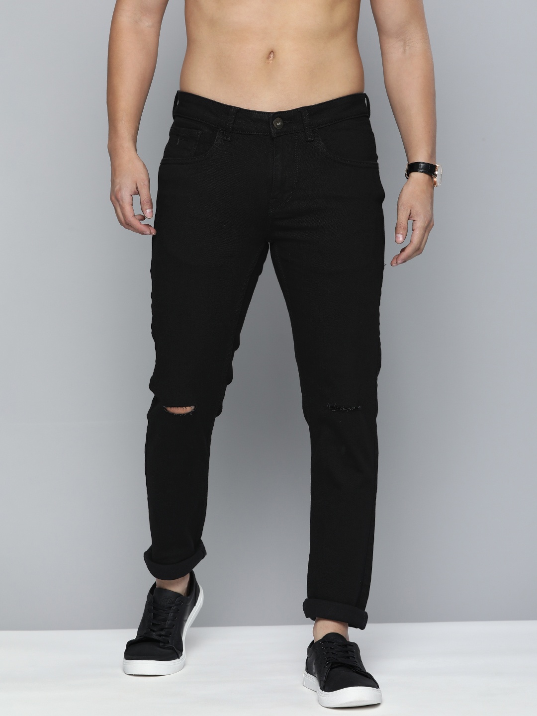 

Flying Machine Skinny Fit Slash Knee Stretchable Jeans, Black