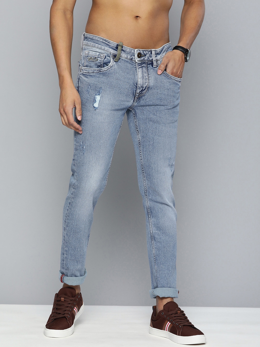 

Flying Machine Men Jackson Skinny Fit Mildly Distressed Heavy Fade Stretchable Jeans, Blue
