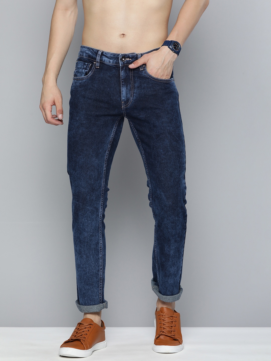 

Flying Machine Men Slim Fit Acid Wash Stretchable Jeans, Blue