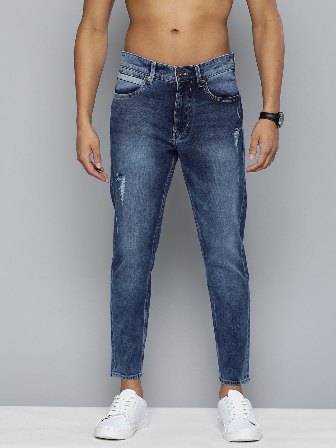 

Flying Machine Men Slim Fit Mildly Distressed Heavy Fade Stretchable Jeans, Blue